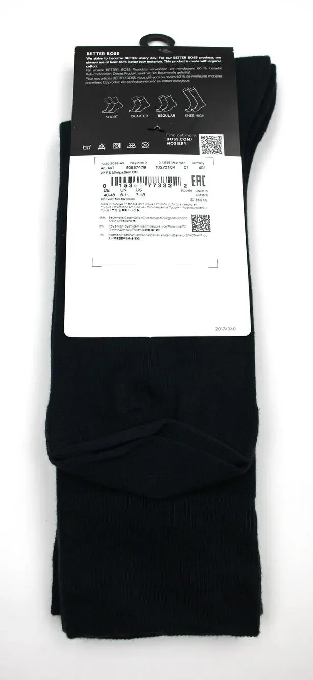 Boss Socks Mens 7-13 Blue Solid & Geometric Dress 2 Pack Mid Calf Cotton Blend